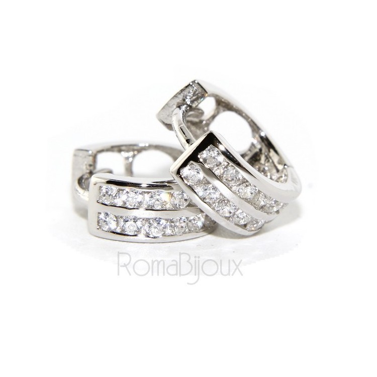 RMB|925: micro hoop earrings man woman anelle bushings with 2 cubic zirconia 11mm files