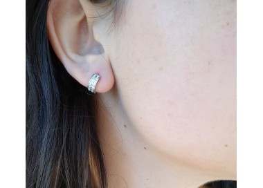 RMB|Argento 925 : micro orecchini uomo donna cerchio anelle boccole con 2 file di zirconi 11mm