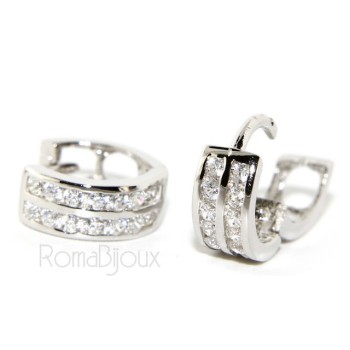 RMB|Argento 925 : micro orecchini uomo donna cerchio anelle boccole con 2 file di zirconi 11mm