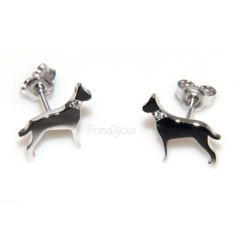 RMB|925: man woman stud earrings dalmatian dog / setter collar zircons
