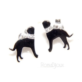 RMB|Argento 925 : orecchini uomo donna perno cane rottweiler collare zirconi