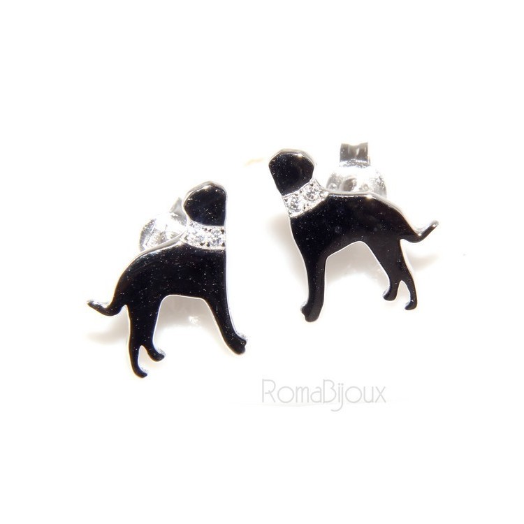 RMB|Argento 925 : orecchini uomo donna perno cane rottweiler collare zirconi