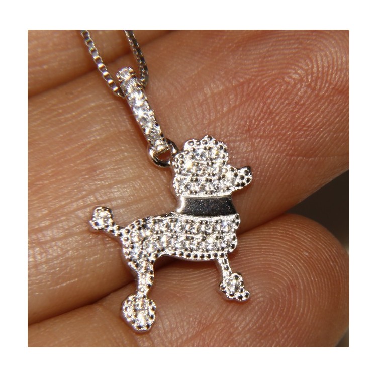 RMB|Argento 925 : MyDog collana donna veneziana con pendente ciondolo cane barboncino microsetting zirconi brillanti