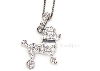 RMB|Argento 925 : MyDog collana donna veneziana con pendente ciondolo cane barboncino microsetting zirconi brillanti