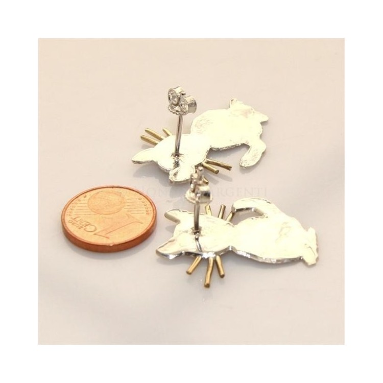 RMB|argento 925 : orecchini GATTO gattini donna HAND MADE Massiccio argento 925 baffi lam oro