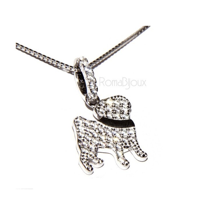 RMB|Argento 925 : MyDog collana donna veneziana con pendente ciondolo cane carlino microsetting zirconi brillanti