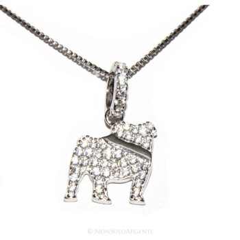 RMB|Argento 925 : MyDog collana donna veneziana con pendente ciondolo cane Bulldog microsetting zirconi brillanti
