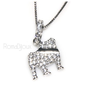 RMB|Argento 925 : MyDog collana donna veneziana con pendente ciondolo cane Bulldog microsetting zirconi brillanti