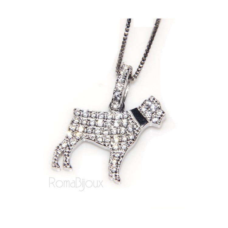 RMB|Argento 925 : MyDog collana donna veneziana con pendente ciondolo cane Rottweiler microsetting zirconi brillanti