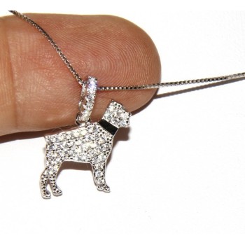 RMB|Argento 925 : MyDog collana donna veneziana con pendente ciondolo cane Rottweiler microsetting zirconi brillanti