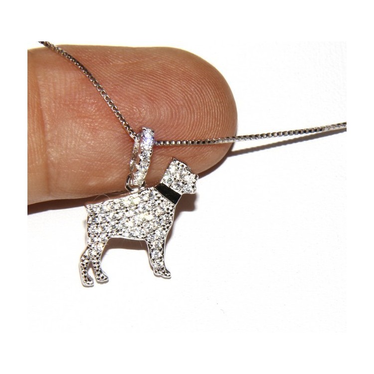 RMB|Argento 925 : MyDog collana donna veneziana con pendente ciondolo cane Rottweiler microsetting zirconi brillanti