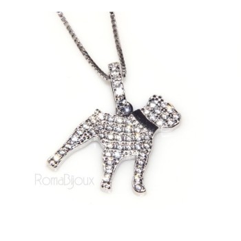 RMB|Argento 925 : MyDog collana donna veneziana con pendente ciondolo cane Pitbull microsetting zirconi brillanti