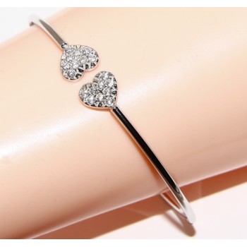 RMB|ARGENTO 925 : Bracciale donna schiava aperto cuore cuori zirconi naturali brillante