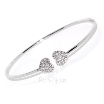 RMB|ARGENTO 925 : Bracciale donna schiava aperto cuore cuori zirconi naturali brillante
