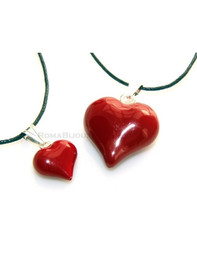 925 Silver Pendant: Red Heart enamel hand in 2 sizes