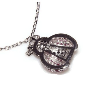 RMB|925: Collier Necklace with central pendant amulet ladybug magenta