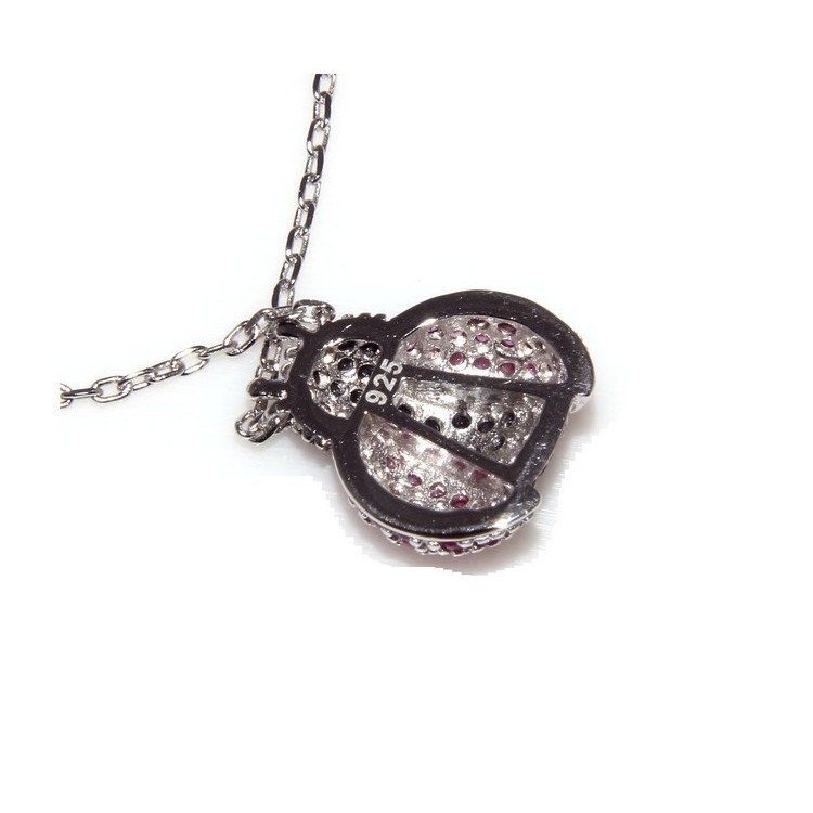 RMB|925: Collier Necklace with central pendant amulet ladybug magenta