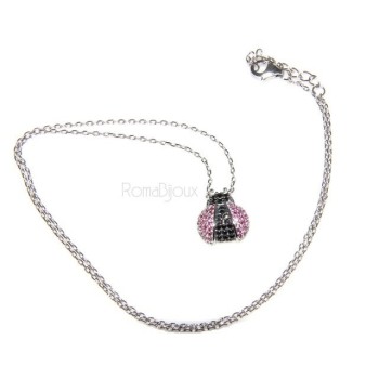 RMB|925: Collier Necklace with central pendant amulet ladybug magenta