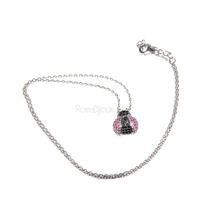RMB|925: Collier Necklace with central pendant amulet ladybug magenta