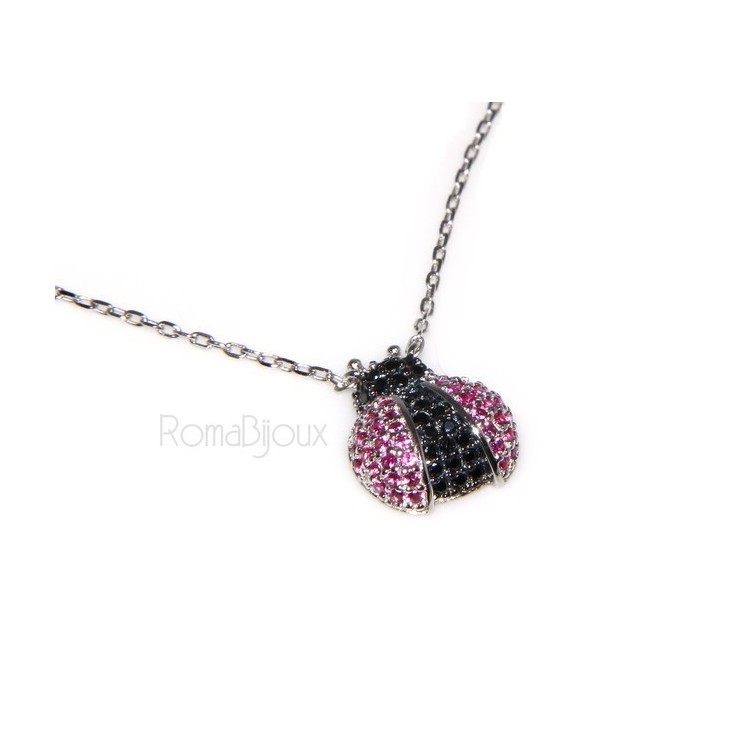 RMB|925: Collier Necklace with central pendant amulet ladybug magenta
