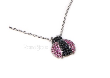 RMB|925: Collier Necklace with central pendant amulet ladybug magenta