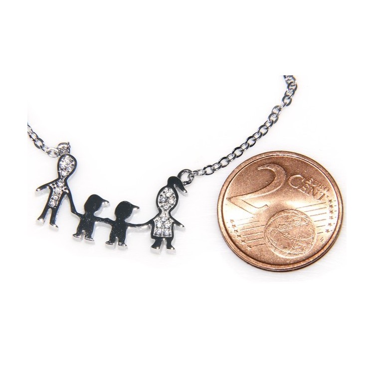 RMB|Argento 925 : Collana Collier donna pendente centrale famiglia con 2 bambini maschi