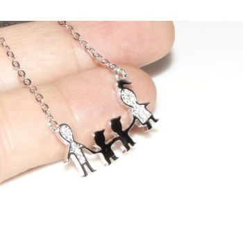 RMB|Argento 925 : Collana Collier donna pendente centrale famiglia con 2 bambini maschi
