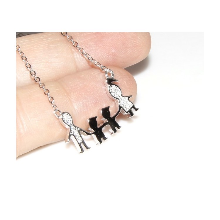 RMB|Argento 925 : Collana Collier donna pendente centrale famiglia con 2 bambini maschi