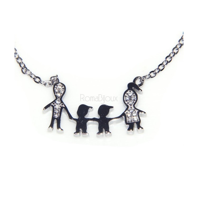 RMB|Argento 925 : Collana Collier donna pendente centrale famiglia con 2 bambini maschi