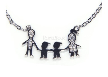 RMB|Argento 925 : Collana Collier donna pendente centrale famiglia con 2 bambini maschi