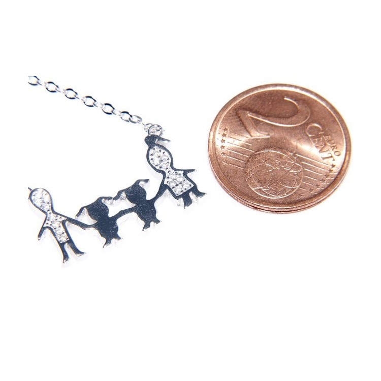 RMB|Argento 925 : Collana Collier donna pendente centrale famiglia con 2 bambine femmine