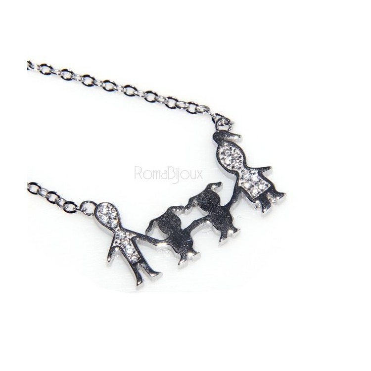 RMB|Argento 925 : Collana Collier donna pendente centrale famiglia con 2 bambine femmine