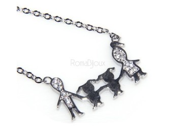 RMB|Argento 925 : Collana Collier donna pendente centrale famiglia con 2 bambine femmine