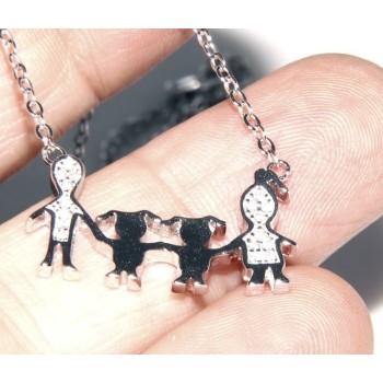 RMB|Argento 925 : Collana Collier donna pendente centrale famiglia con 2 bambine femmine