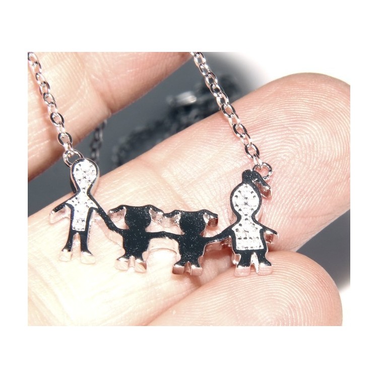 RMB|Argento 925 : Collana Collier donna pendente centrale famiglia con 2 bambine femmine