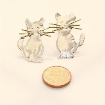 RMB|argento 925 : orecchini GATTO gattini donna HAND MADE Massiccio argento 925 baffi lam oro