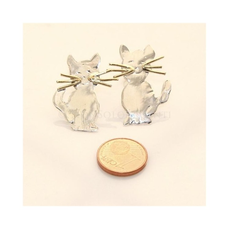 RMB|argento 925 : orecchini GATTO gattini donna HAND MADE Massiccio argento 925 baffi lam oro