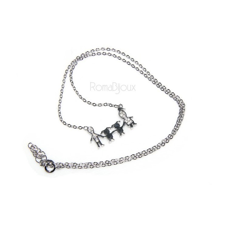 RMB|Argento 925 : Collana Collier donna pendente centrale famiglia con 2 bambine femmine