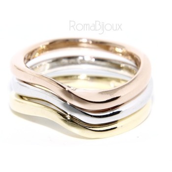 RMB|Argento 925 Italiano : anello 3 colori onde oro bianco giallo rosa fusione lucida