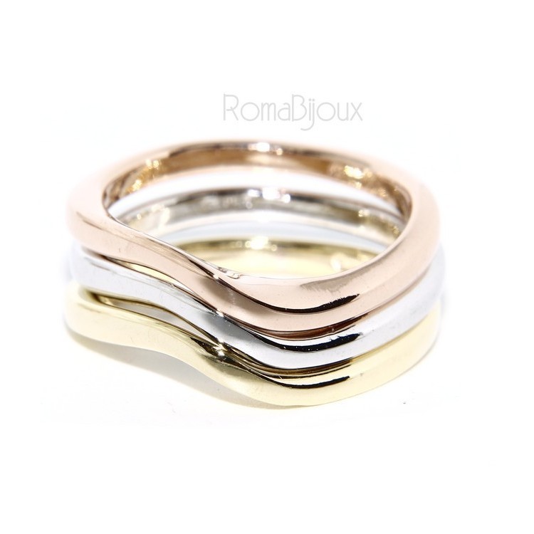 RMB|Argento 925 Italiano : anello 3 colori onde oro bianco giallo rosa fusione lucida