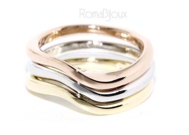 RMB|925 Italian: ring 3 colors yellow white gold pink waves fusion glossy