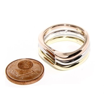 RMB|Argento 925 Italiano : anello 3 colori onde oro bianco giallo rosa fusione lucida