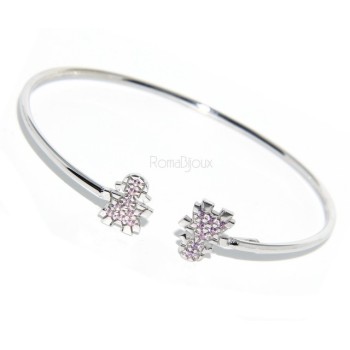 RMB|ARGENTO 925 : Bracciale donna schiava aperto bambina zirconi naturali rosa brillante