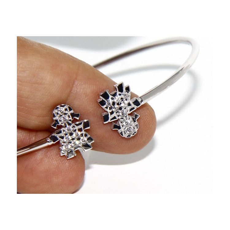RMB|ARGENTO 925 : Bracciale donna schiava aperto bambina zirconi naturali bianchi brillanti
