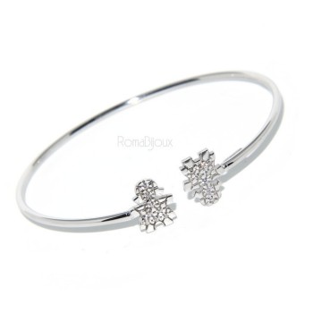 RMB|ARGENTO 925 : Bracciale donna schiava aperto bambina zirconi naturali bianchi brillanti