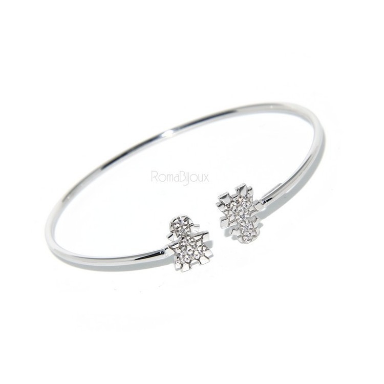RMB|ARGENTO 925 : Bracciale donna schiava aperto bambina zirconi naturali bianchi brillanti