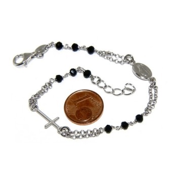 RMB|Bracciale rosario uomo donna in Argento 925 con immagine madonnina , croce e cristallo nero 17,00 19,50