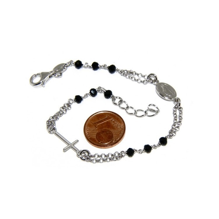 RMB|Bracciale rosario uomo donna in Argento 925 con immagine madonnina , croce e cristallo nero 17,00 19,50