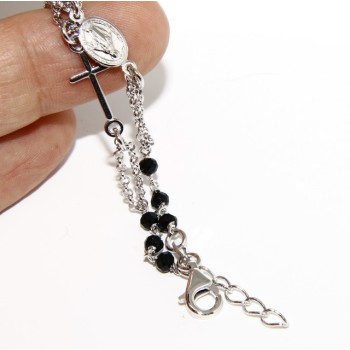 RMB|Bracciale rosario uomo donna in Argento 925 con immagine madonnina , croce e cristallo nero 17,00 19,50