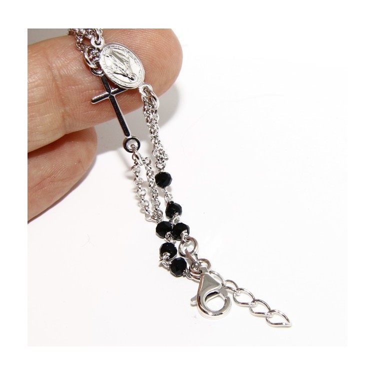 RMB|Rosary bracelet male female 925 silver Madonna image, cross and black crystal 17.00 19.50